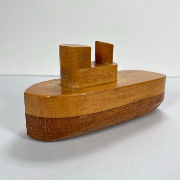 Vintage Handmade Wooden Toy Tugboat - Picture 9 of 10
